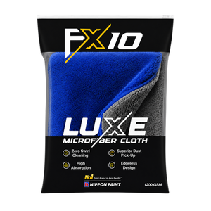 Nippon Paint FX10 Luxe Microfiber Cloth | 1200 GSM - Bike, Car, Home & Kitchen Use | Grey & Blue Edgeless Design With Plush Pile, Lint Free Cloth For Drying & Detailing