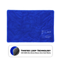 Nippon Paint FX10 Luxe Microfiber Cloth | 1200 GSM - Bike, Car, Home & Kitchen Use | Grey & Blue Edgeless Design With Plush Pile, Lint Free Cloth For Drying & Detailing
