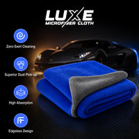Nippon Paint FX10 Luxe Microfiber Cloth | 1200 GSM - Bike, Car, Home & Kitchen Use | Grey & Blue Edgeless Design With Plush Pile, Lint Free Cloth For Drying & Detailing