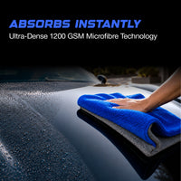 Nippon Paint FX10 Luxe Microfiber Cloth | 1200 GSM - Bike, Car, Home & Kitchen Use | Grey & Blue Edgeless Design With Plush Pile, Lint Free Cloth For Drying & Detailing