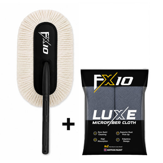 FX10 cotton car duster and microfiber cloth combo